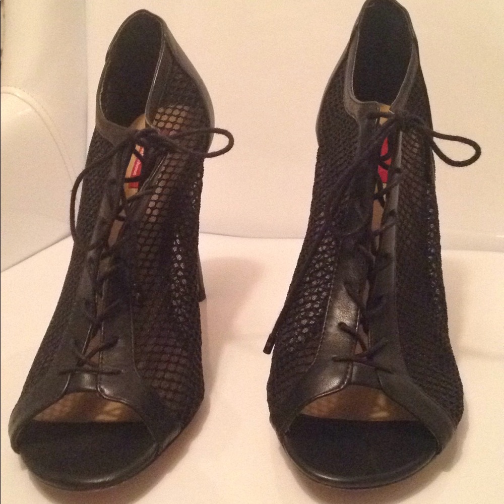 "RED" Saks 5th label Mesh Open Toe Ankle Booties